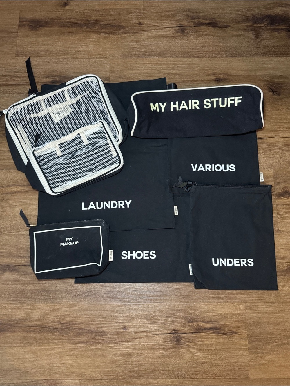 Bag-All TRAVEL SET in BLACK. 8 Bags Total